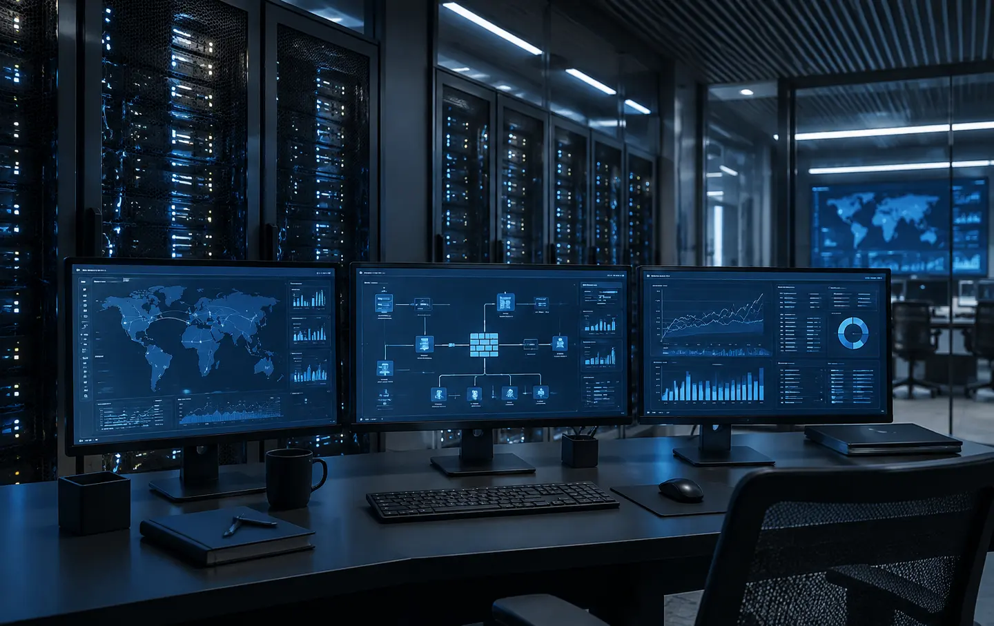Infraestrutura de Cyber Security monitorando um ambiente corporativo