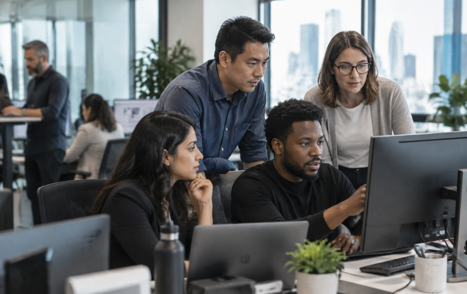 Equipe técnica acompanhando a operação de TI de uma empresa